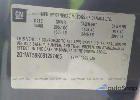 2008 Chevrolet Impala Lt z USA, uszkodzony, nr VIN 2G1WT58K681297465